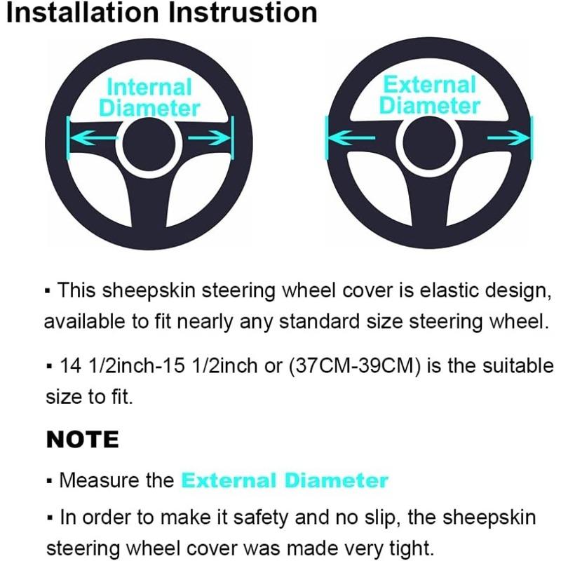 3Pcs Set Fashion Fluffy Fuzzy Wool Fur Soft Car Steering Wheel Cover with Handbrake Cover and Gear Shift Cover for Women Girls
