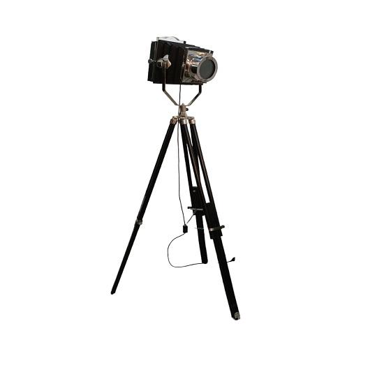 Schwarze Stehlampe mit Stativ-Kamera-Suchscheinwerfer, moderne Stehlampe, Stehlampe