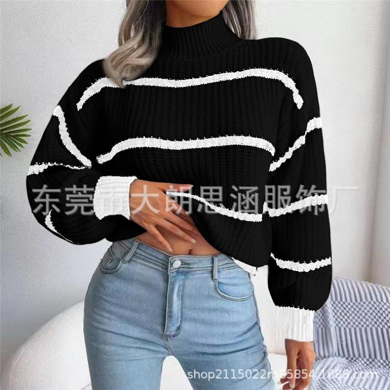 Свитер с полувысоким воротником Новый Осенне-Зимний Свободный Вязаный Топ S чёрный