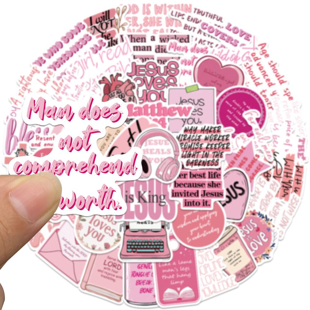 10/30/50PCS Pink Bible Christian Stickers Cartoon Jesus Loves You Cartoon Decals for Laptop Phone Waterproof Sticker Kid Toy
