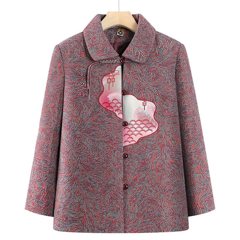 

Women s Spring & Autumn Lapel Cardigan: Chinese Style Jacket for Middle-Aged and Elderly 4XL (125-140 jin)