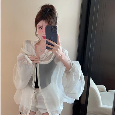 Original Fabric, Summer Ice Silk Light Jacket Loose Sunscreen Shirt Long Sleeve Hooded Top Trendy