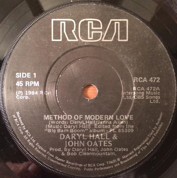 7inch Record DARYL HALL & JOHN OATES - Method Of Modern Love RCA472 RCA 1984 UK Dance & Electronica Used