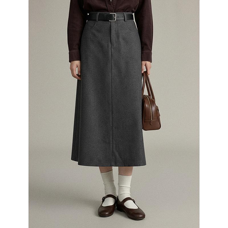 

Retro Woolen Straight Mid-Length Skirt: New Winter Arrival, High IQ Senior Sister Style M (105-115 cm)