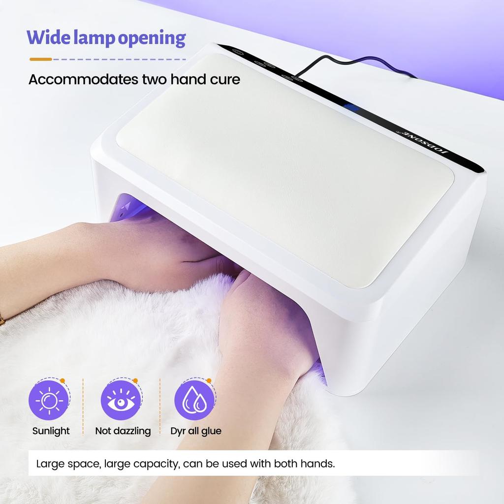 Professional Nail Lamp with Hand Pillow, 4-Timer Smart Touch Screen UV Lamp for Gel Polish, Removable Base, Large Space