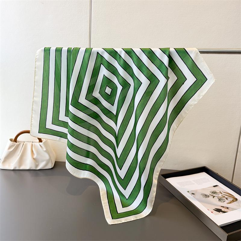 Geometrisches Muster Seiden-Quadratuch Damen Weiches Satin-Kopftuch Halstuch Hijab Damen-Kopfband Foulard Nackenbinden Taschentuch