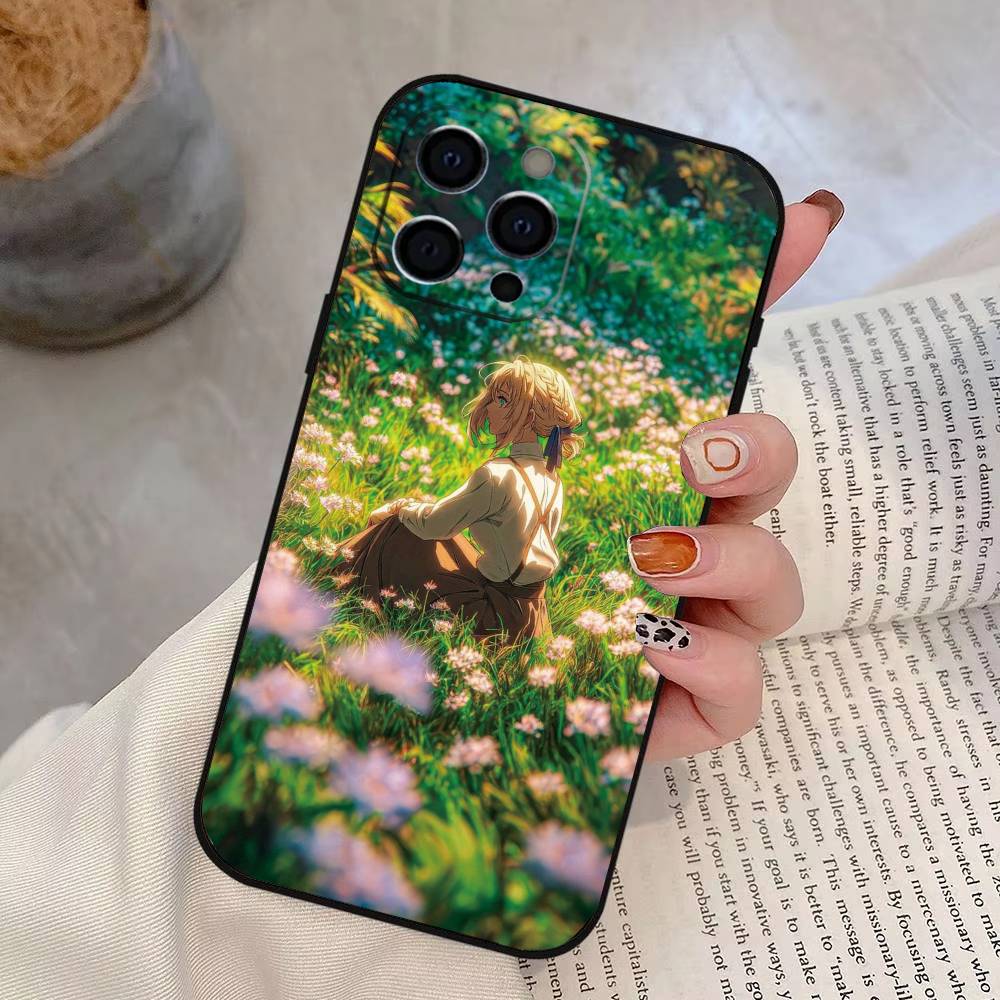 Violet Evergarden Phone Case For iPhone 17,16,15,14,13,12,11 Plus,Pro Max,XS,Soft Silicone Black Cover