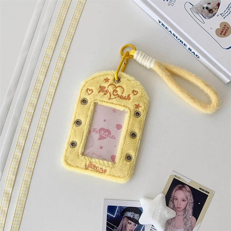 

Cute Ballet-Style Ribbon Photocard Holder Plush Card Holder With Lanyard Idol Photo Storage Card Display Protective Pendant Gift жёлтый