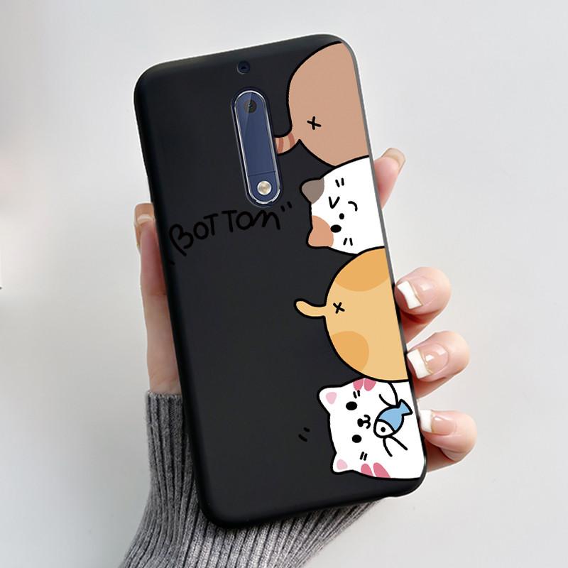 Casing For Nokia 5 Aesthetic Fashion Cute Cat Cartoon Black Soft TPU Phone Case For Nokia 5 Cover TA-1053 TA-1024 Housing Bumper