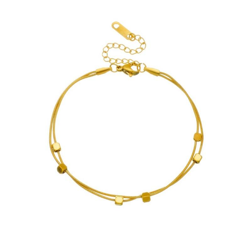 Gold Plated Double Layered Snake Chain Cube Bead Bracelet
