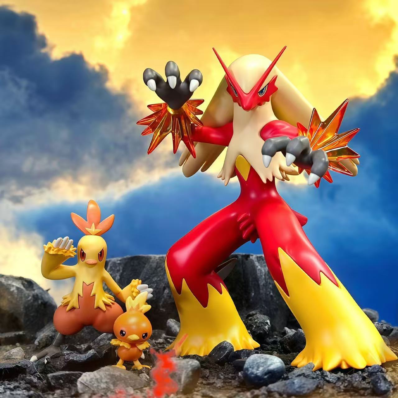 Fashnics Anime Pokemon Figure Blaziken Evolutionary Group Pvc Action Figures Collection Model Toys Gifts