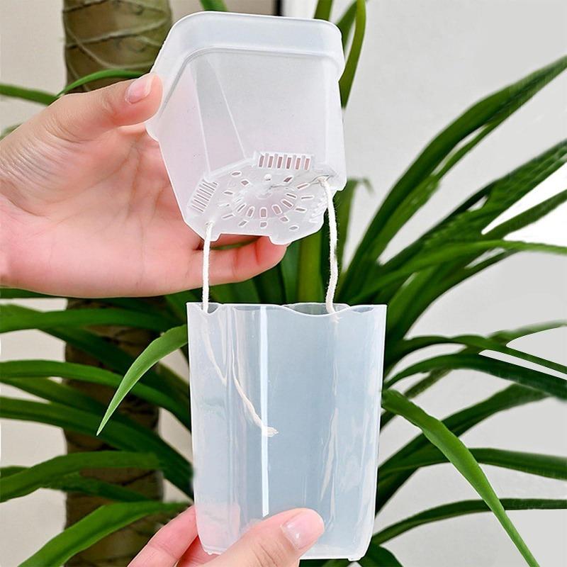 5/1Pcs Small Self Watering Pots Mini Clear Plastic Planters with Plant Label for Flowers Indoor Outdoor Cuttings Seedlings