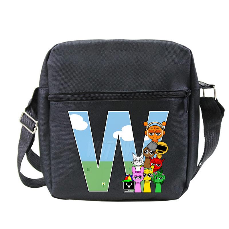 Fashion Children'S Shoulder Bag 26 Letters Personalized Printing Rhythm Box Black Messenger Bag Stationery Bag