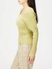 Freeze Mart Square Neck Puff Sleeve Ribbed Knit FR Women's Sweater, Yellow,