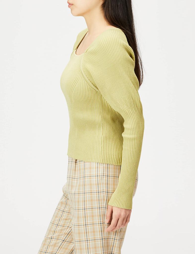 Freeze Mart Square Neck Puff Sleeve Ribbed Knit FR Women's Sweater, Yellow,