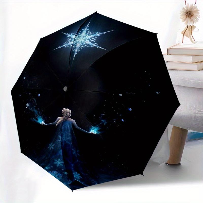 Elsa,Snowflake Fully automatic themed umbrella   8 ribs durable iron frame, tri fold compact design, perfect as a gift, travel umbrella, uni