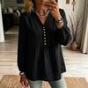 Women's V-Neck Lace Trim Long Sleeve Blouse Color Button Front Casual Shirt Top