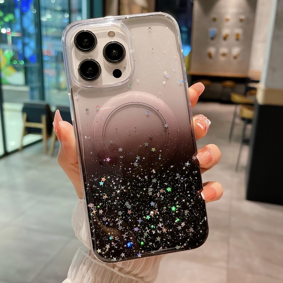 For Magsafe Magnetic Soft Silicone Case For Iphone 17E 17 E Silver Glitter Bling TPU Transparent Shockroof Phone Cover Bumper