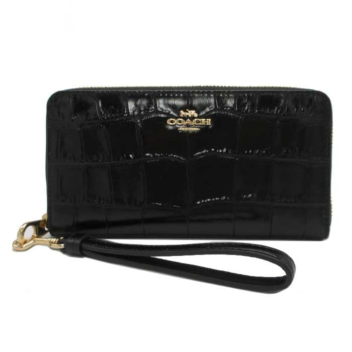 Long Wallet Long Zip Around Wallet Leather with Logo Wristlet CT083 IMBLK Outlet [Coach] Croco-like (Black) Women's [Item]