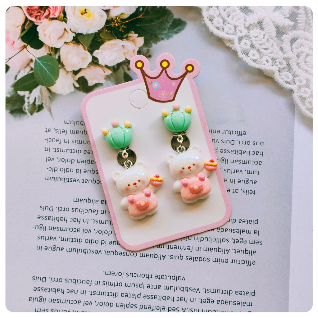 Children's Cartoon Colorful Crown & Animal Ear Clip Earrings