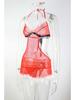 European & American Sexy Red Christmas Lingerie Lace Pajama Set - Deep V Stage Costume