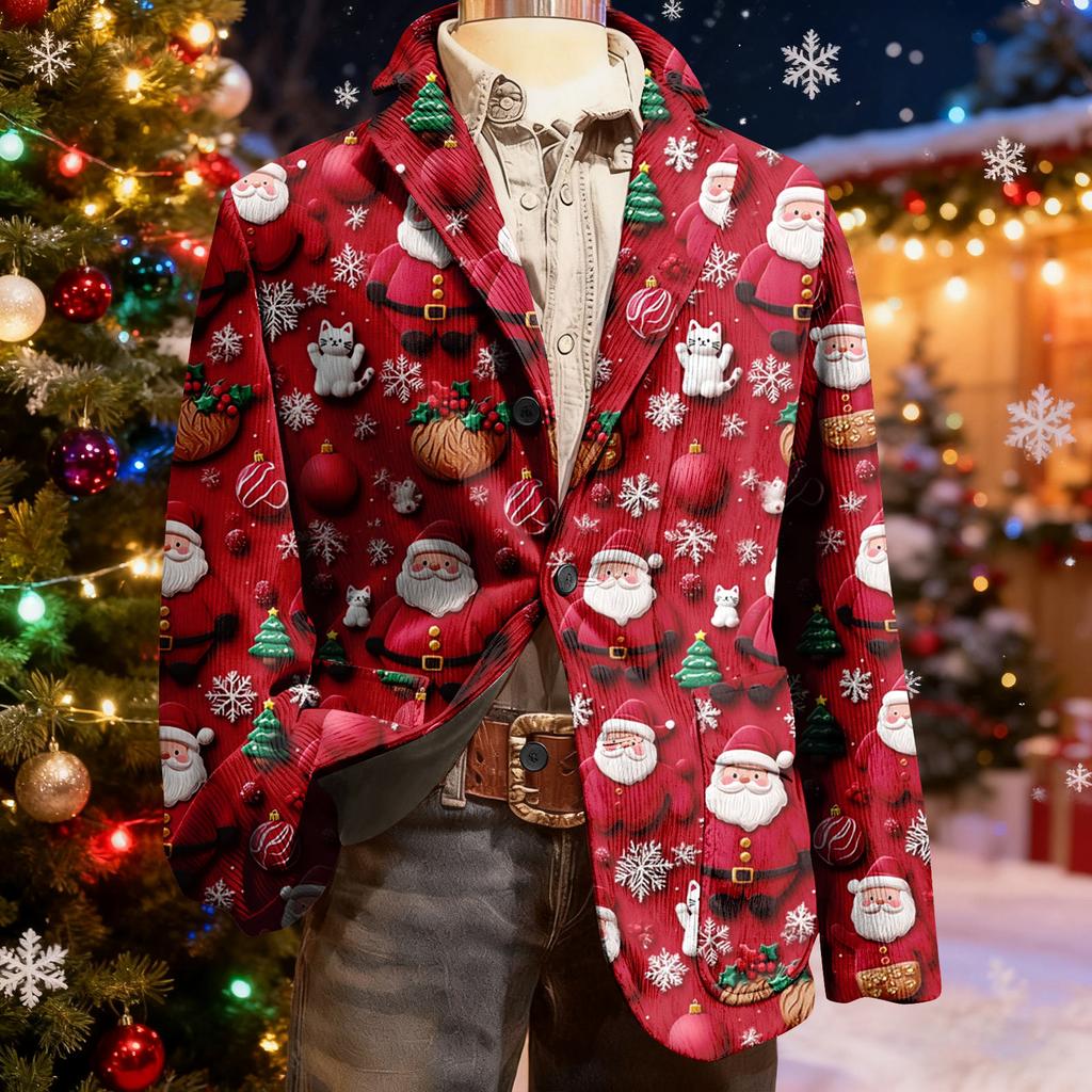 Herren Hässlicher Weihnachten Kord Warmtaschen Anzugjacke Strickjacke Herren Freizeitanzug