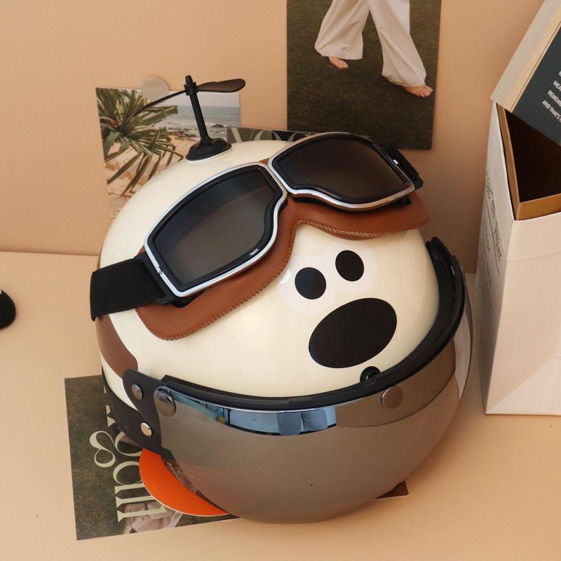 Helmet, Creative Head Dog Internet Celebrity Electric Car Women Summer Men Universal Retro Couple Half Helmet Speed Huageng