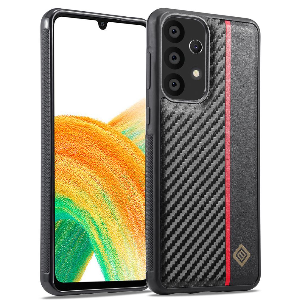 LC.IMEEKE For Samsung Galaxy A33 5G Carbon Fiber Splicing Case PU Leather+TPU+EVA Phone Cover
