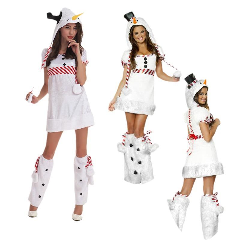 European & American Christmas Costumes: Adorable White Furry Snowman Outfits for Couples, Perfect for Holiday Parties