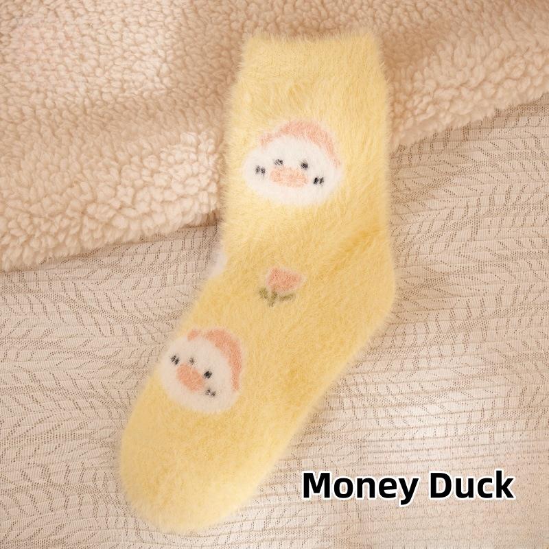 Yellow Duck Socks Children's Mid Tube Autumn and Winter Cute Imitation Mink Velvet Long Socks Home Floor Postpartum Sleep Socks