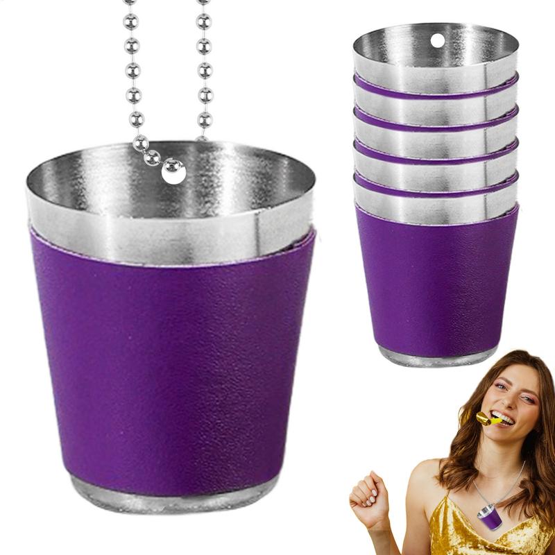 Shot Glasses With Beaded Chain Stainless Steel Wine Necklace Portable Stainless Steel Wine Glasses Set Of 6 For Bachelor Party