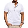 Men’s T-shirts Henley Collar Short Sleeves Cotton Polo Shirts Solid Color Casual Tops