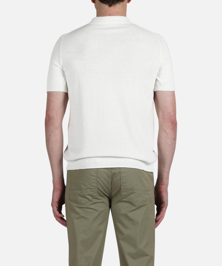 PANICALE Ivory Herringbone Cotton Short Sleeve Polo Knit