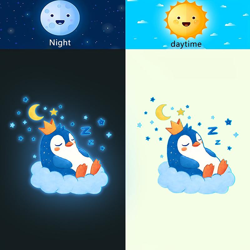 Glow-in-the-Dark Penguin Toilet Stickers Self-Adhesive Removable PVC Bathroom Decoration Wall Windows Car Decals