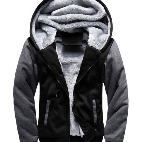 Herren Herbst Winter Hoodie Dickes Fleece gefüttert Kapuze Langärmlig Oberbekleidung mit großen Taschen Kontrastfarbe Elastische Bündchen Kordelzug