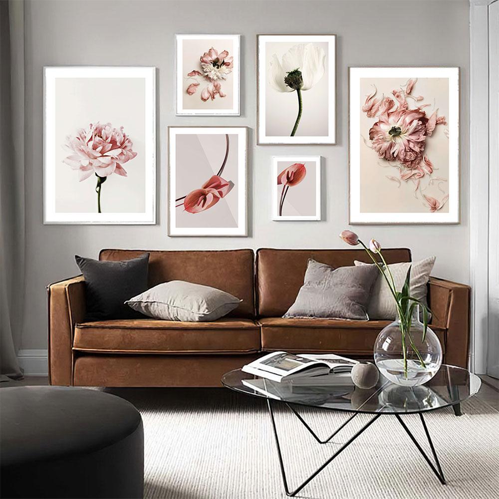 White Pink Red Flower Posters and Print Beatiful Peony Lily Poppy Canvas Painting Modern Wall Art Picture Living Room Decoration