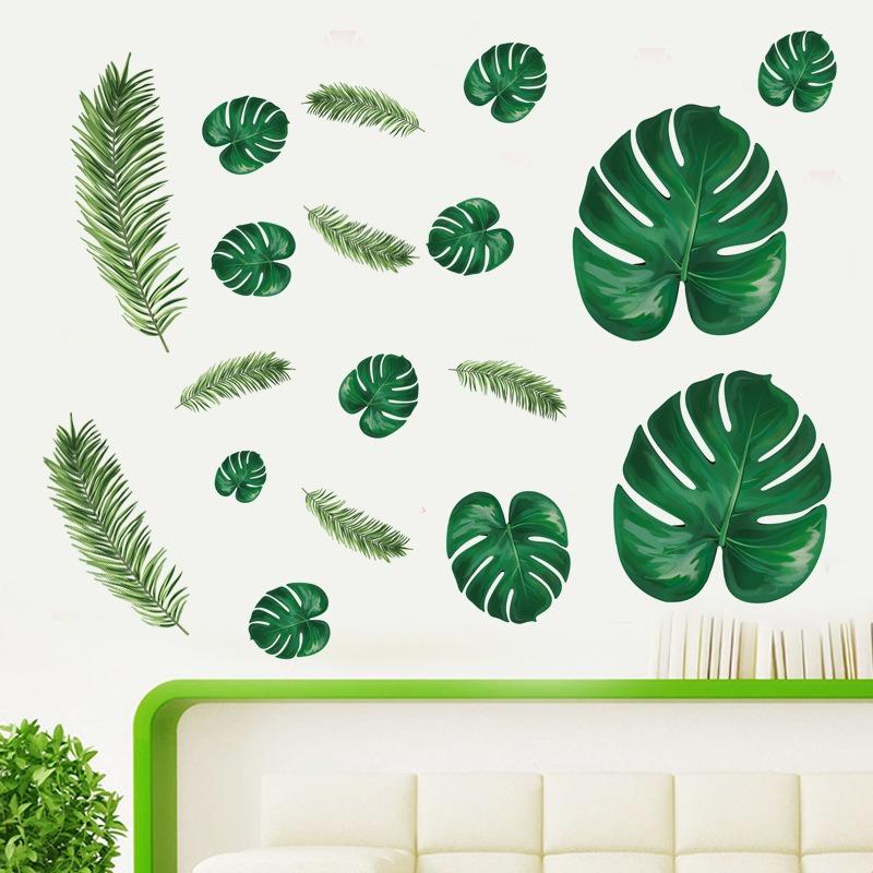 4pcs Fresh Nordic Green Leaf Wall Stickers Living Room Bedroom Children's Room Decoration Stickers