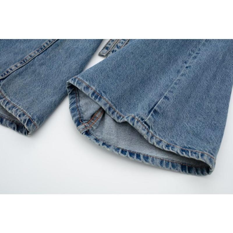 Spring Autumn Women's Pant Summer High Waisted Workwear Casual Pants Button Embellished Slightly Flared Jeans