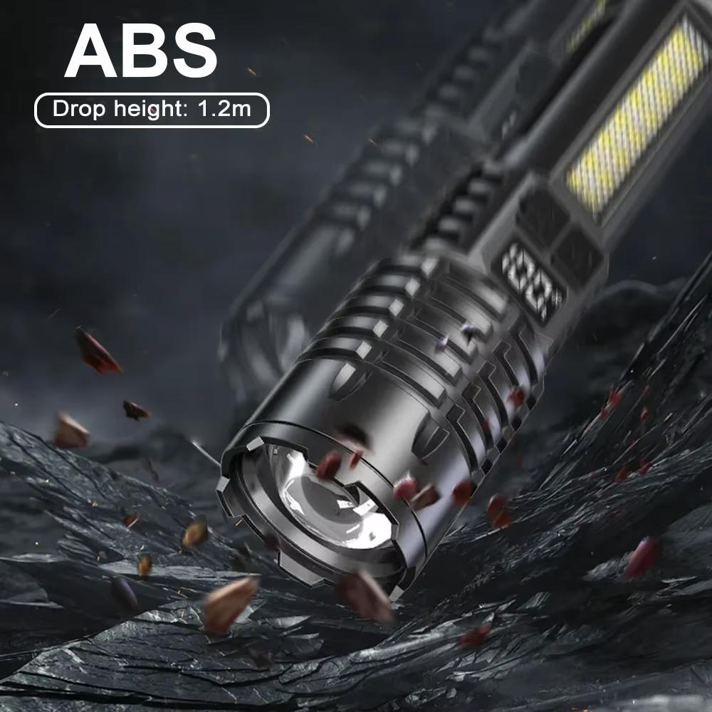 High Power LED Flashlight Powerful TYPE-C Rechargeable COB Flashlight With Side Light Torch For Outdoor Camping Hiking