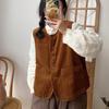 Johnature Spring Japanese Corduroy Sleeveless Vests Casual All Match Solid Color Pockets Women Vests