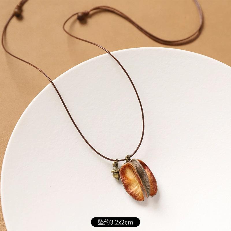 Female Acorn Pendant - Simple Long Sleeve Sweater Chain - Retro Knitted Necklace Accessory