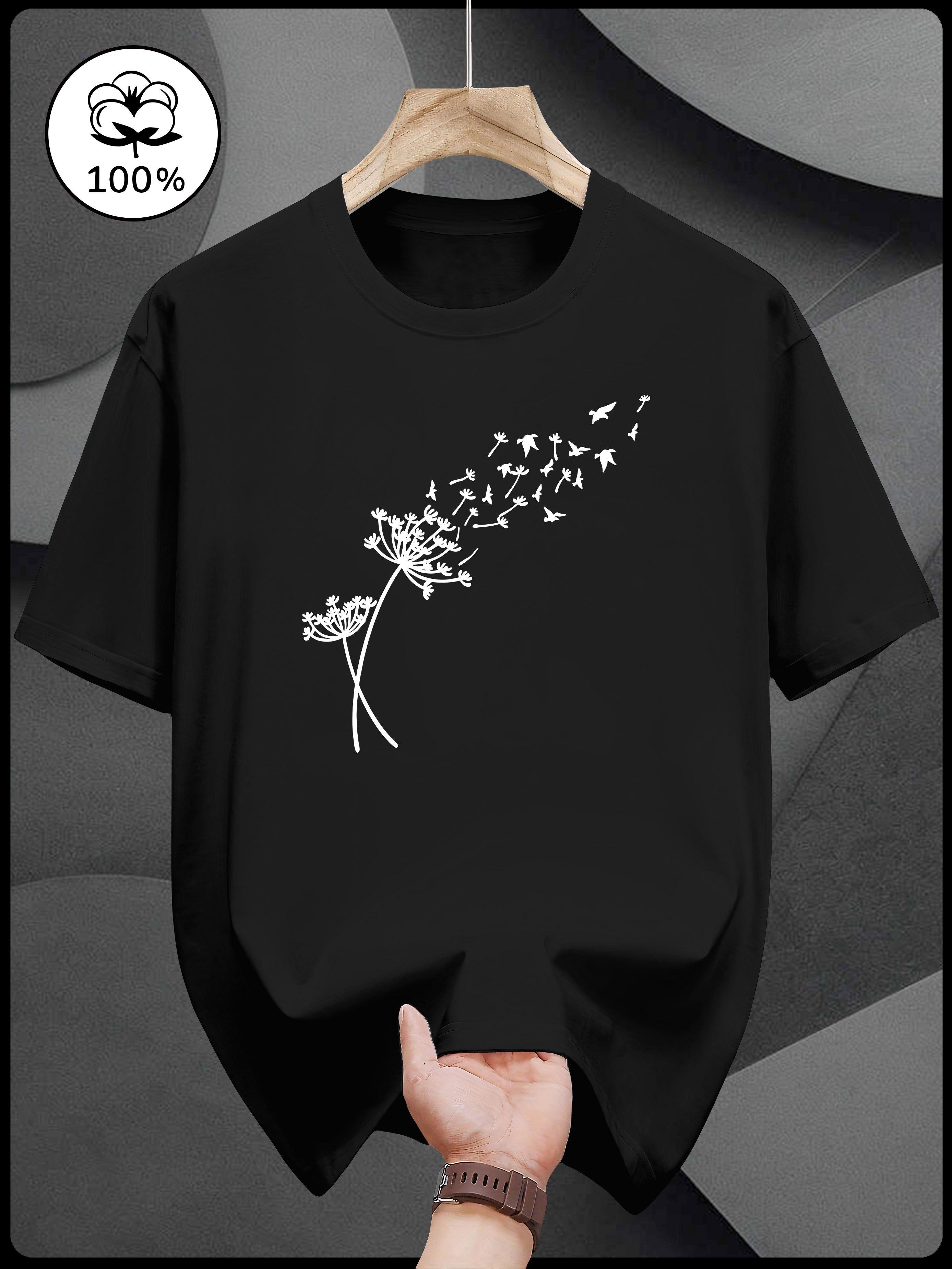 Heavyweight Cotton T-shirt - Black with Floral Print Graphic XXXXL