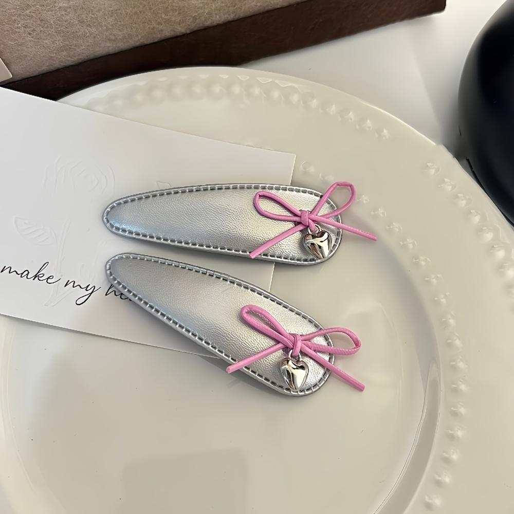 

2pcs Silvery Bow Hair Clip, Side Bangs Hair Clip, BB Hair Clip, High-end Hair Accessory, Suitable for Most People to Wear 2pcs розовый