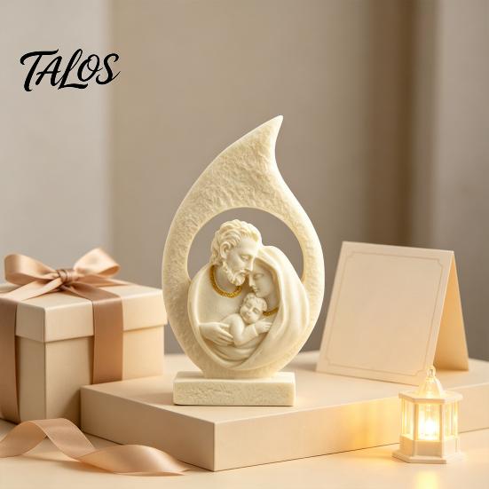 Housewarming Religious Present Holy Family Figurine Ornament, Modern Hollow Water Drop Resin Desktop Faith Decoration Statue, Western Style