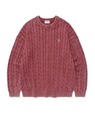 C Logo Cable Stonewashed Crewneck Knit Deep Red