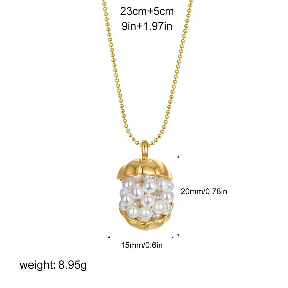 

18K Gold Plated Pearls Pendant Necklace Waterproof Stainless Steel Round Bead Chain Chunky Geometric Femal Party Zircon Gifts