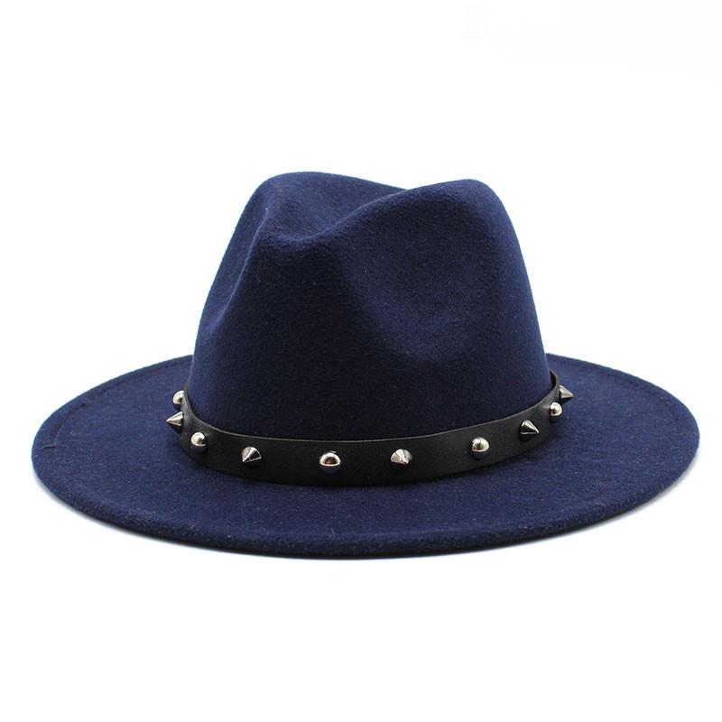 Tweed Hat Black Top Hat Big Brim Rivet Belt Buckle Jazz Hat Felt Hat