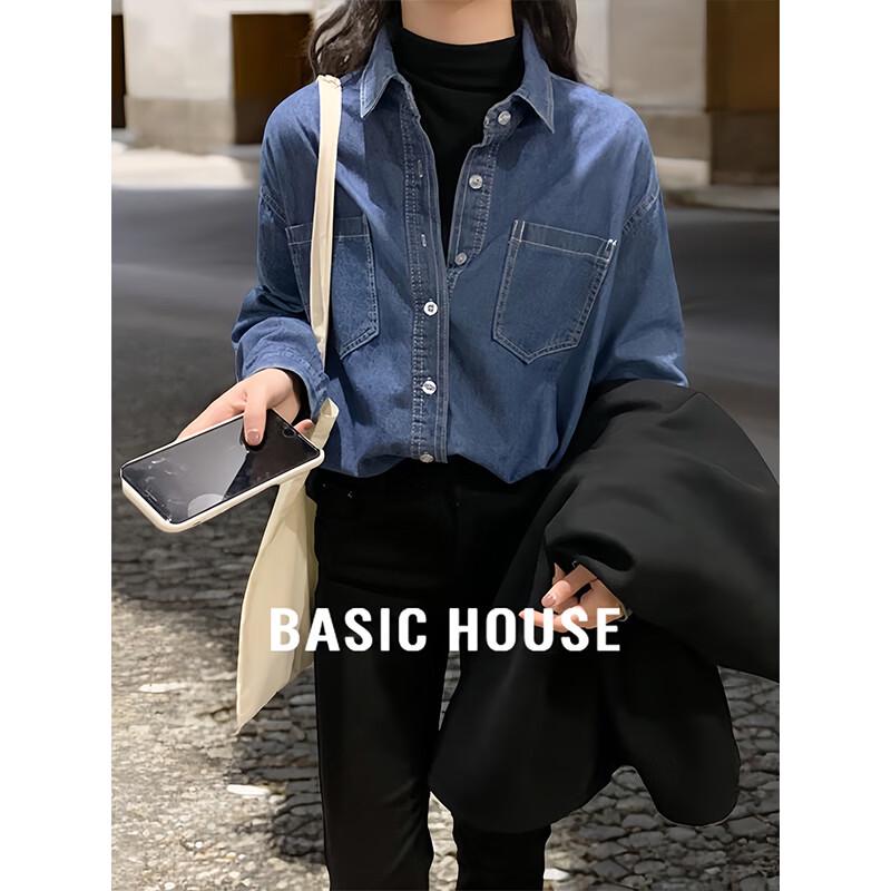 Basic House Women s Retro Blue Denim Shirt M