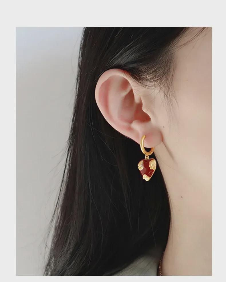 High-End European & American Red Oil Heart Necklace - Women's Retro Clavicle Chain for Autumn & Winter