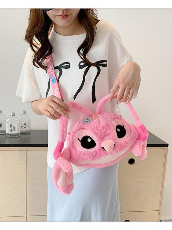 Women's Plush Kuromi & Cinnamoroll Tote Crossbody Bag - Cute Dog Tooth Design Handbag